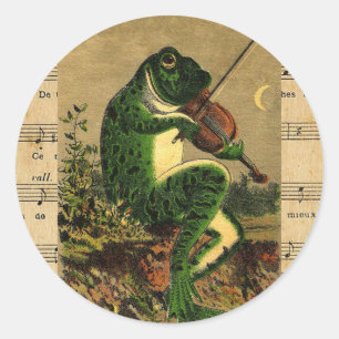 Sticker Rond Grenouille romantique Whimsical vintage avec Violo