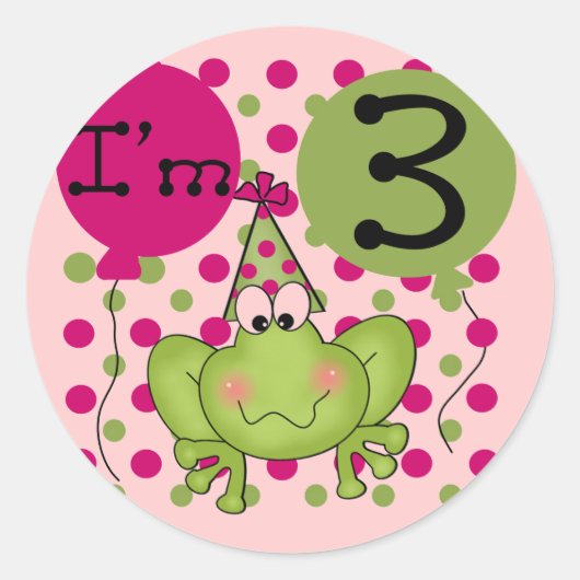 Sticker Rond Grenouille rose 3ème anniversaire Tshirts et cadea (Devant)