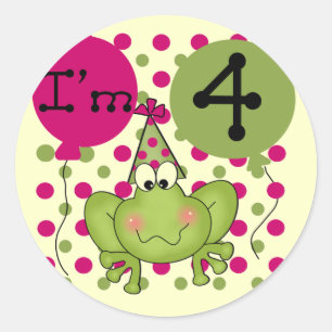 Sticker Rond Grenouille rose 4e anniversaire Tshirts et cadeaux