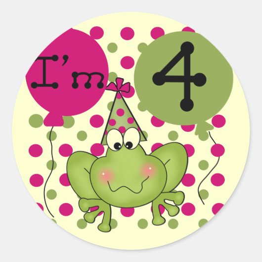 Sticker Rond Grenouille rose 4e anniversaire Tshirts et cadeaux (Devant)