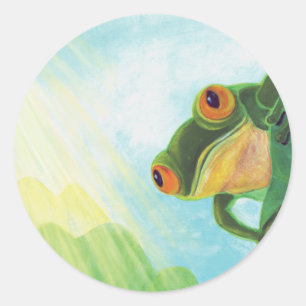 Sticker Rond Grenouille verte attrapant les rayons du soleil