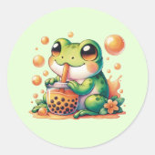 Sticker Rond Grenouille verte Boire Boba Orange (Devant)