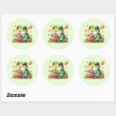 Sticker Rond Grenouille verte Boire Boba Orange (Feuille)