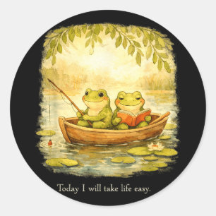 Sticker Rond Grenouilles je vais prendre la vie facile paisible