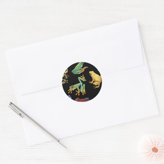 Sticker Rond Grenouilles sur noir (Enveloppe)
