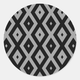 Sticker Rond Grey and black diamond pattern