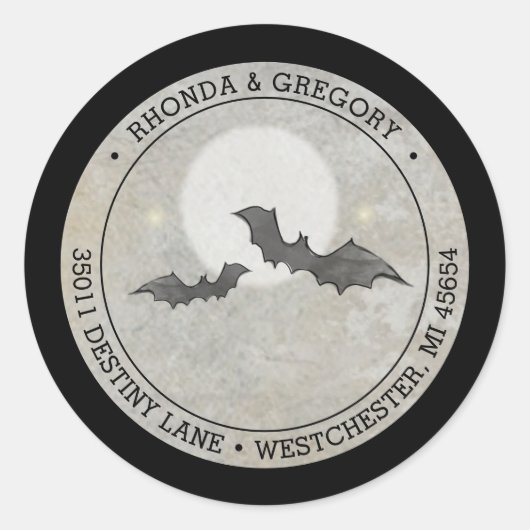 Sticker Rond Grey Bats Mariage Adresse ronde (Devant)