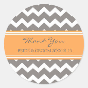 Sticker Rond Grey Orange Chevron Merci Wedding Favor Tags