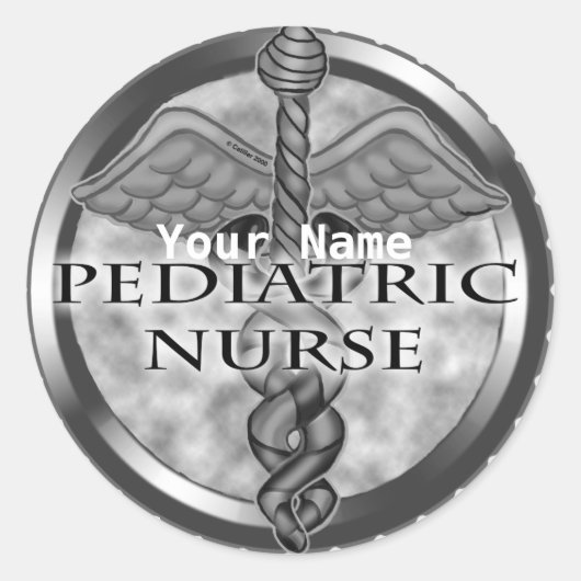 Sticker Rond Grey Pediatric Nurse nom personnalisé (Devant)