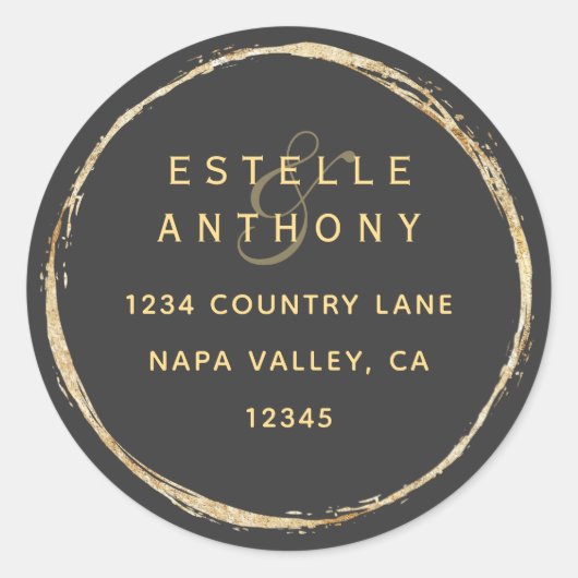 Sticker Rond Grey Rustic Gold Circle Ampersand Adresse de retou (Devant)