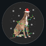 Sticker Rond greyhound christmas light cute santa greyhound<br><div class="desc">greyhound christmas light cute santa greyhound</div>