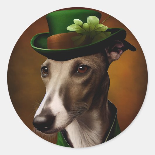 Sticker Rond Greyhound Dog en tenue de la Saint Patrick (Devant)
