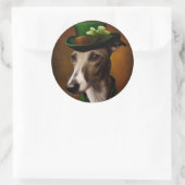 Sticker Rond Greyhound Dog en tenue de la Saint Patrick (Sac)