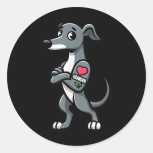 Sticker Rond Greyhound I Love Grand-père Funny Chien Tattoo