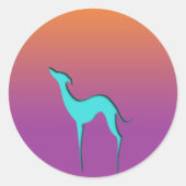 Sticker Rond Greyhound Whippet chien bleu orange violet ombre (Devant)
