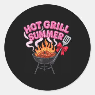 Sticker Rond Gril sizzling été drôle barbecue cuisine saucisse