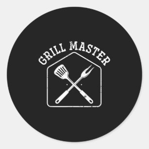 Sticker Rond Grillades amusantes Barbecue Chef Cadeau Steak Gri