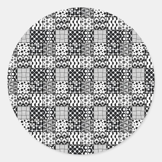 Sticker Rond Grille de Motifs géométriques noirs et blancs, 01 (Devant)
