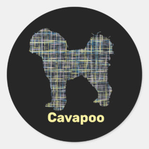 Sticker Rond Grille jaune et noire Cavapoo
