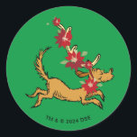 Sticker Rond Grille | Max Christmas Pointsettia<br><div class="desc">Découvrez ce design amusant Dr Seuss avec Max.</div>