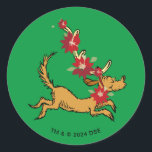 Sticker Rond Grille | Max Christmas Pointsettia<br><div class="desc">Découvrez ce design amusant Dr Seuss avec Max.</div>