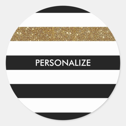 Sticker Rond Grilles noires modernes FAUX Gold Glitz et nom (Devant)