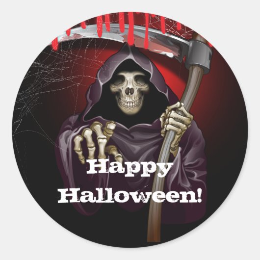 Sticker Rond Grim Reaper Bloody Halloween Party (Devant)