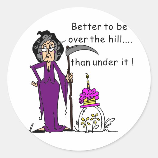 Sticker Rond Grim Reaper Humour d'anniversaire (Devant)