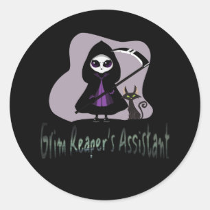 Sticker Rond Grim Reaper's Assistant mignonne faucheuse