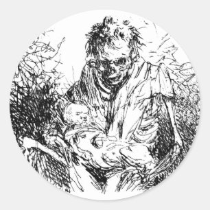 Sticker Rond Grimm Reaper Mort squelette bébé Horreur abstrait