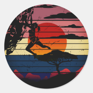 Sticker Rond Grimper comme une fille Rock Escalade Retro