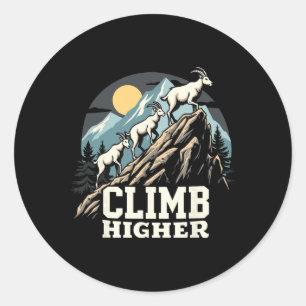 Sticker Rond Grimpez Plus Haut Chèvre de Montagne Aventure Moti