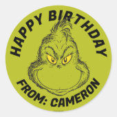 Sticker Rond Grinch classique | Joyeux anniversaire (Devant)