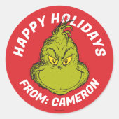 Sticker Rond Grinch classique | Joyeux Noël (Devant)