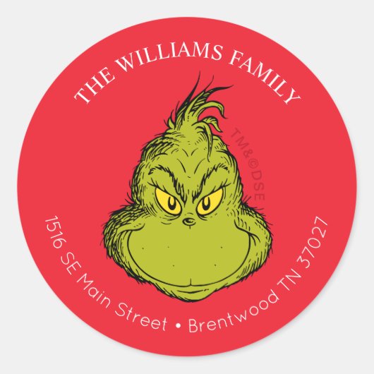 Sticker Rond Grinch Classique | Message de Noël (Devant)