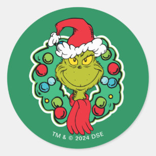 Sticker Rond Grinch Couronne de Noël