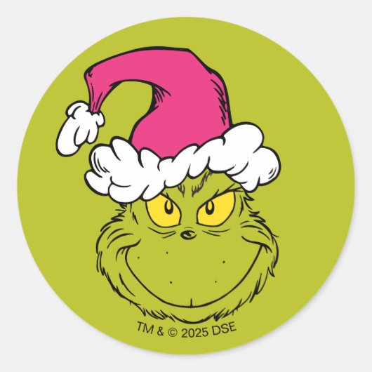 Sticker Rond Grinch in Pink Santa Hat (Devant)