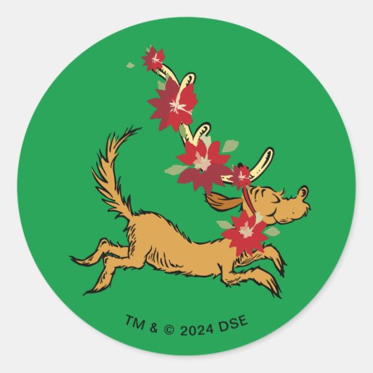 Sticker Rond Grinch | Max Pointsettia de Noël (Devant)