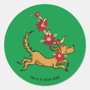 Sticker Rond Grinch Max Pointsettia de Noël