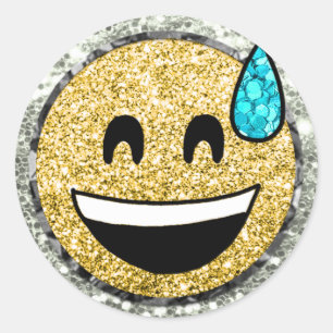 Sticker Rond *~* Grinning Face Sweat Emoji AP40 Gold Parties sc