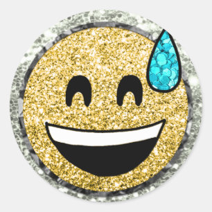Sticker Rond *~* Grinning Face Sweat Emoji AP40 Gold Parties sc