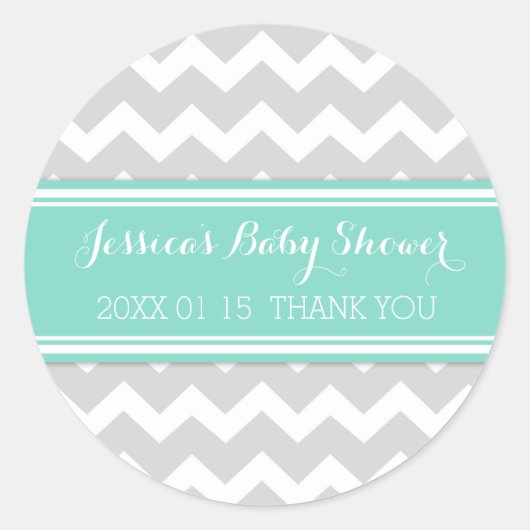 Sticker Rond Gris Aqua Chevron Baby shower Favoriser les autoco (Devant)