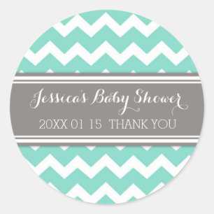 Sticker Rond Gris Aqua Chevron Baby shower Favoriser les autoco