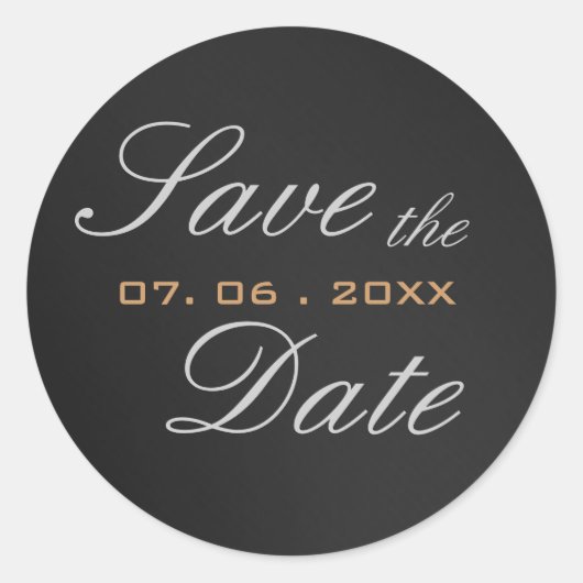 Sticker Rond Gris Attrayant Script Enregistrer la Date Calligra (Devant)