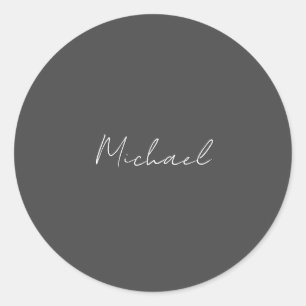 Sticker Rond Gris blanc manuscrit minimaliste Votre nom