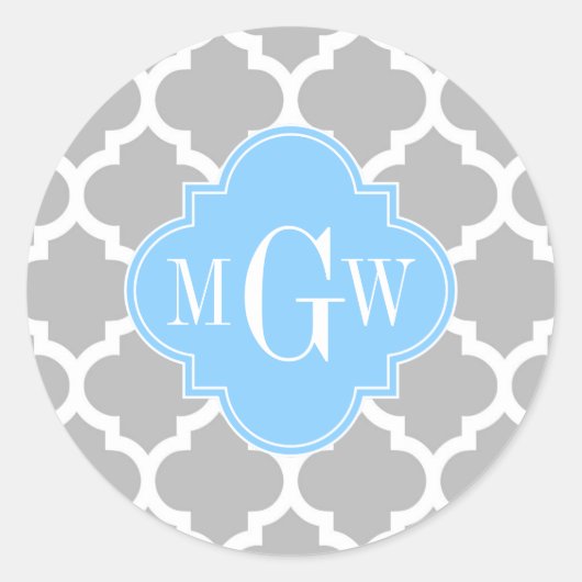 Sticker Rond Gris Blanc Marocain #5 Ciel Bleu 3 Monogramme init (Devant)