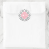 Sticker Rond Gris Blanc Marocain #5 Rose 3 Initiale Monogramme (Sac)