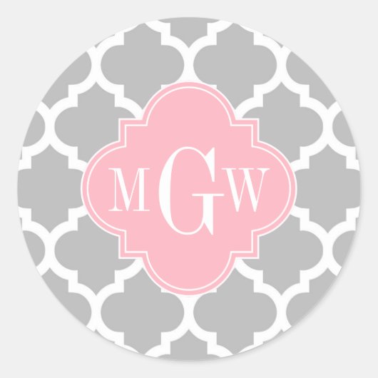 Sticker Rond Gris Blanc Marocain #5 Rose 3 Initiale Monogramme (Devant)