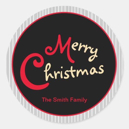 Sticker Rond Gris blanc rayé rouge Bow sur noir (Devant)