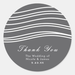 Sticker Rond Gris & Blanc Vague Moderne Chic Mariage